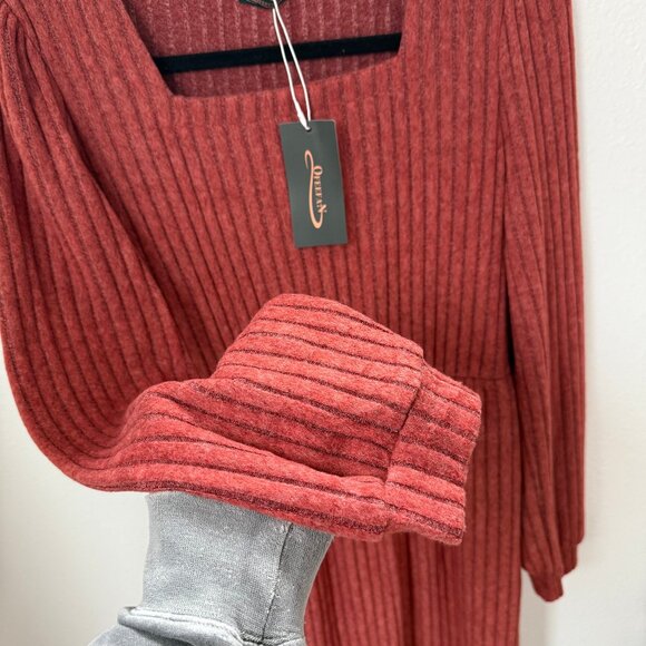 NWT Womens Knit Sweater Dress with Pockets Square Neck Long Sleeve Dresses - Picture 3 of 3